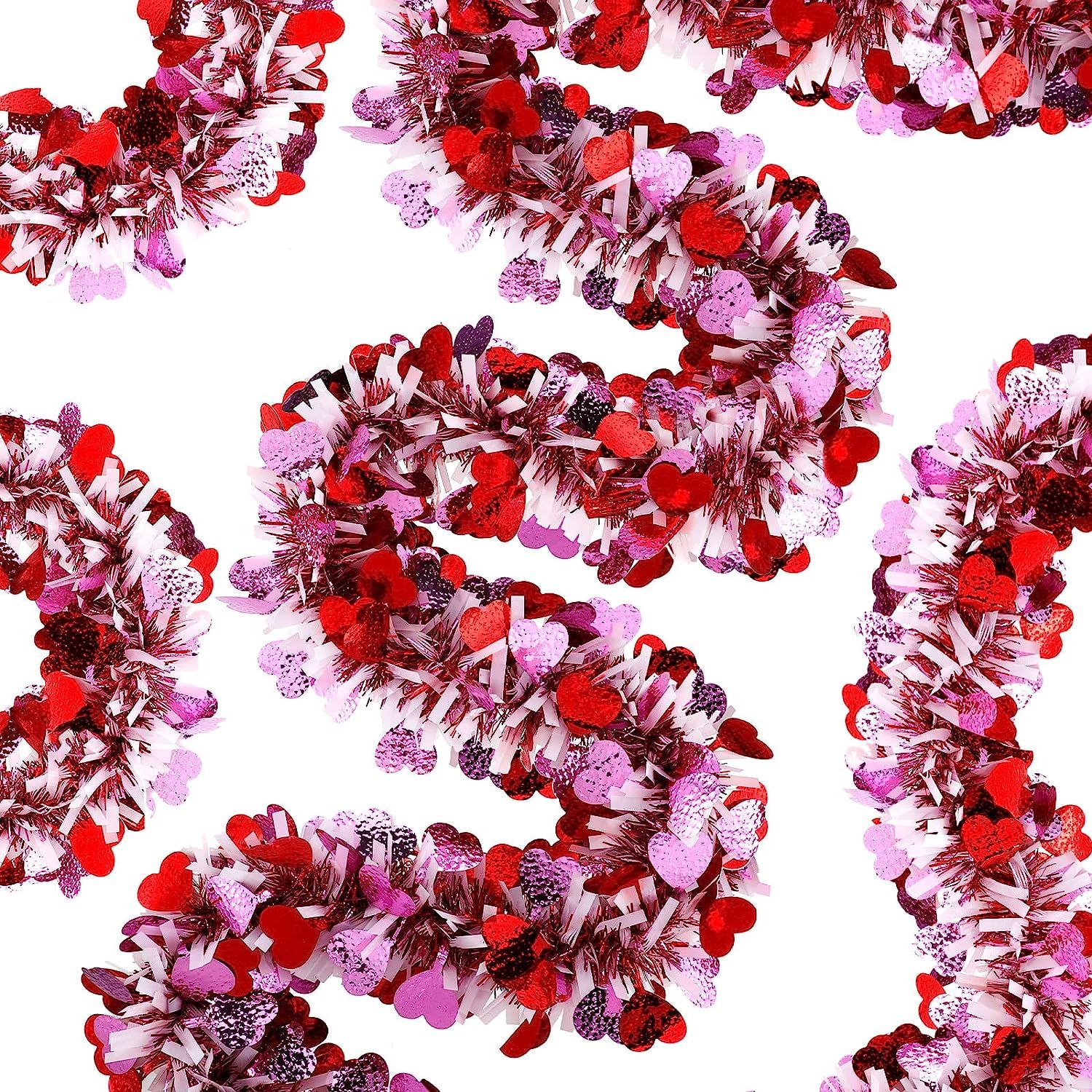 26.2 Feet Heart Tinsel Garland Valentines Metallic Tinsel Twist Garland Shiny Hanging Decoration ... | Amazon (US)