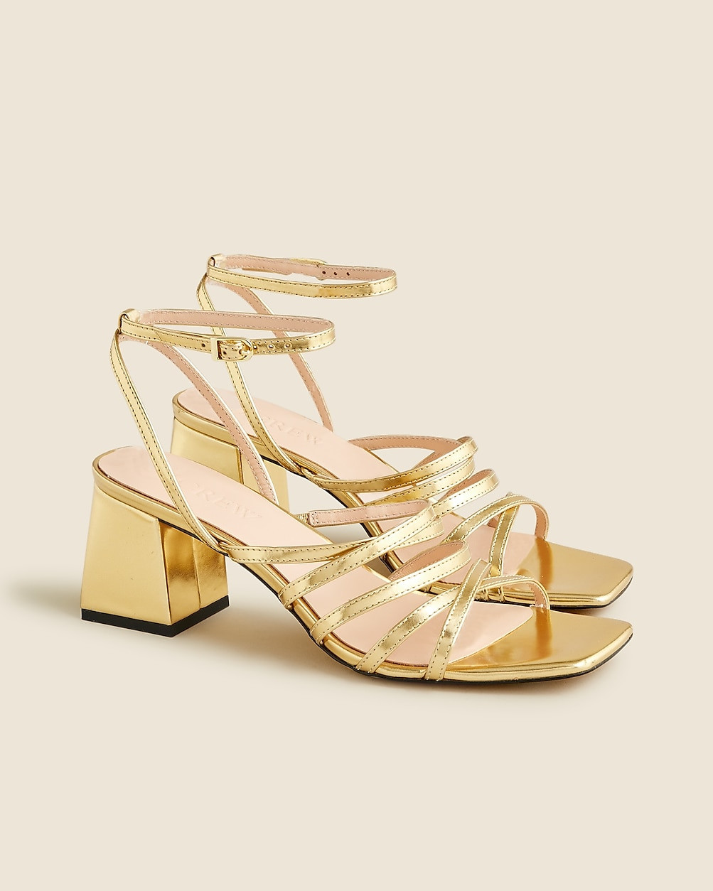 Layne strappy-sandal heels in metallic leather | J. Crew US