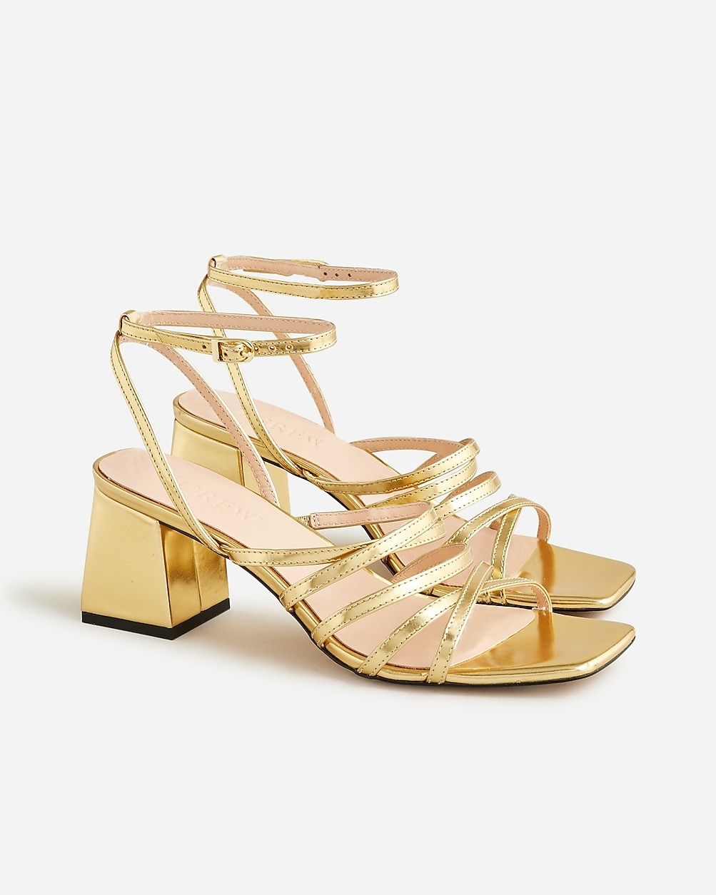 Layne strappy-sandal heels in metallic leather | J. Crew US