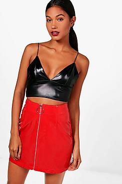 Vinyl Zip Front Mini Skirt | Boohoo.com (US & CA)