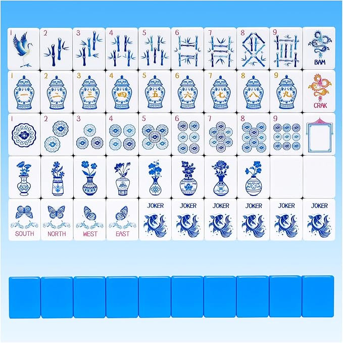 TIASUSAN Light Blue American Mahjong Tile Set(1.2"), 160 Engraved Tiles with Mahjong Tiles Bag an... | Amazon (US)