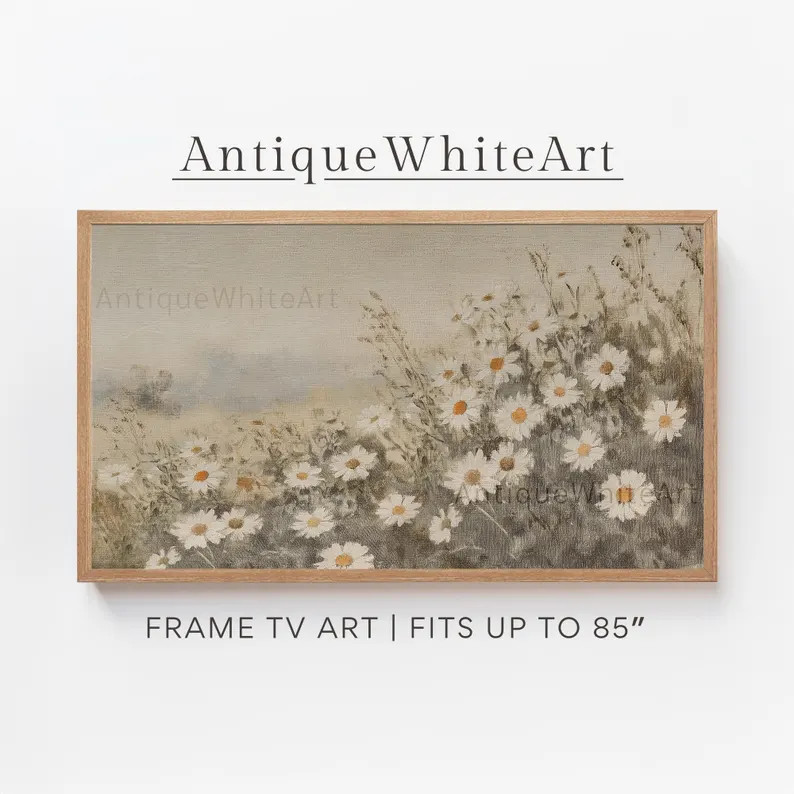 Samsung Frame TV Art, Spring Neutral Floral Painting, Country Spring Daisies Wildflowers, Farmhou... | Etsy (US)