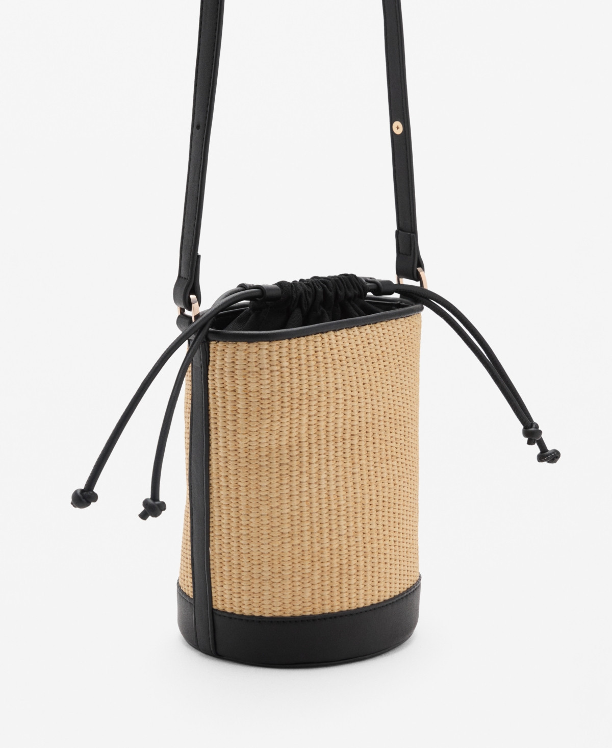 Mango Women's Small Raffia-Effect Bucket Bag - Black | Macy's