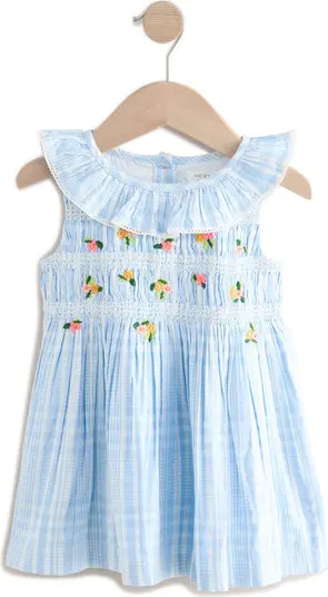 NEXT Kids' Stripe Embroidered Shirred Cotton Dress | Nordstrom | Nordstrom
