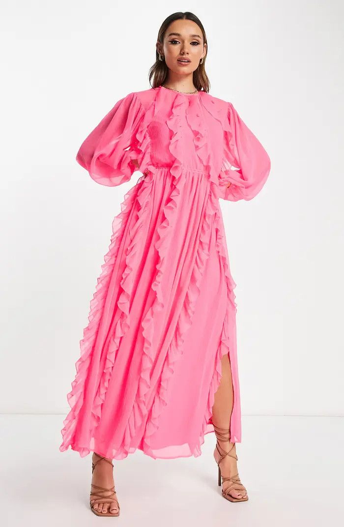 Ruffle Detail Long Sleeve Maxi Dress | Nordstrom