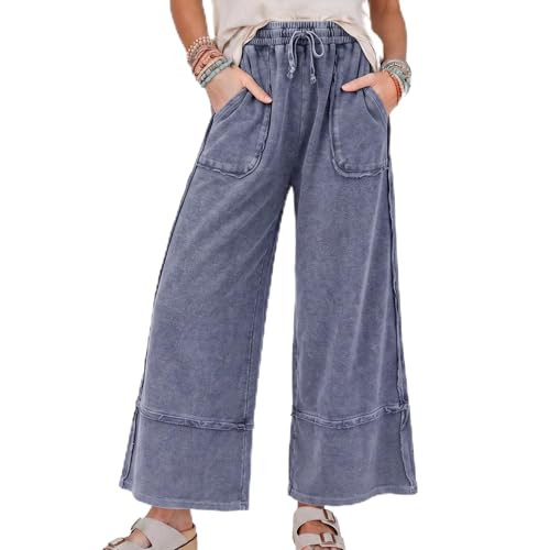 Mineral Washed Wide Leg Sweatpants Women Baggy Drawstring Elastic Waisted Palazzo Pants Trendy Tr... | Amazon (US)