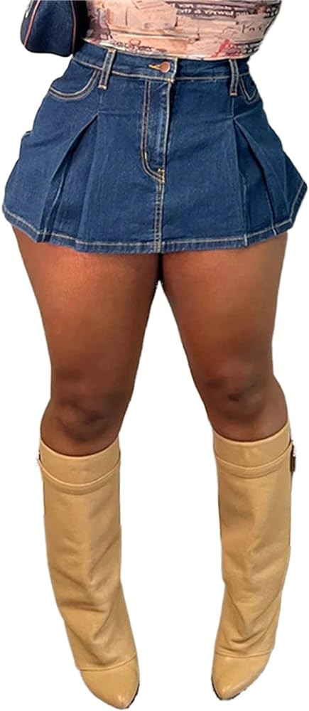 Molisry Women's Denim Shorts Skorts High Waist Double Side Asymmetrical Hem Jean Skort Skirt | Amazon (US)