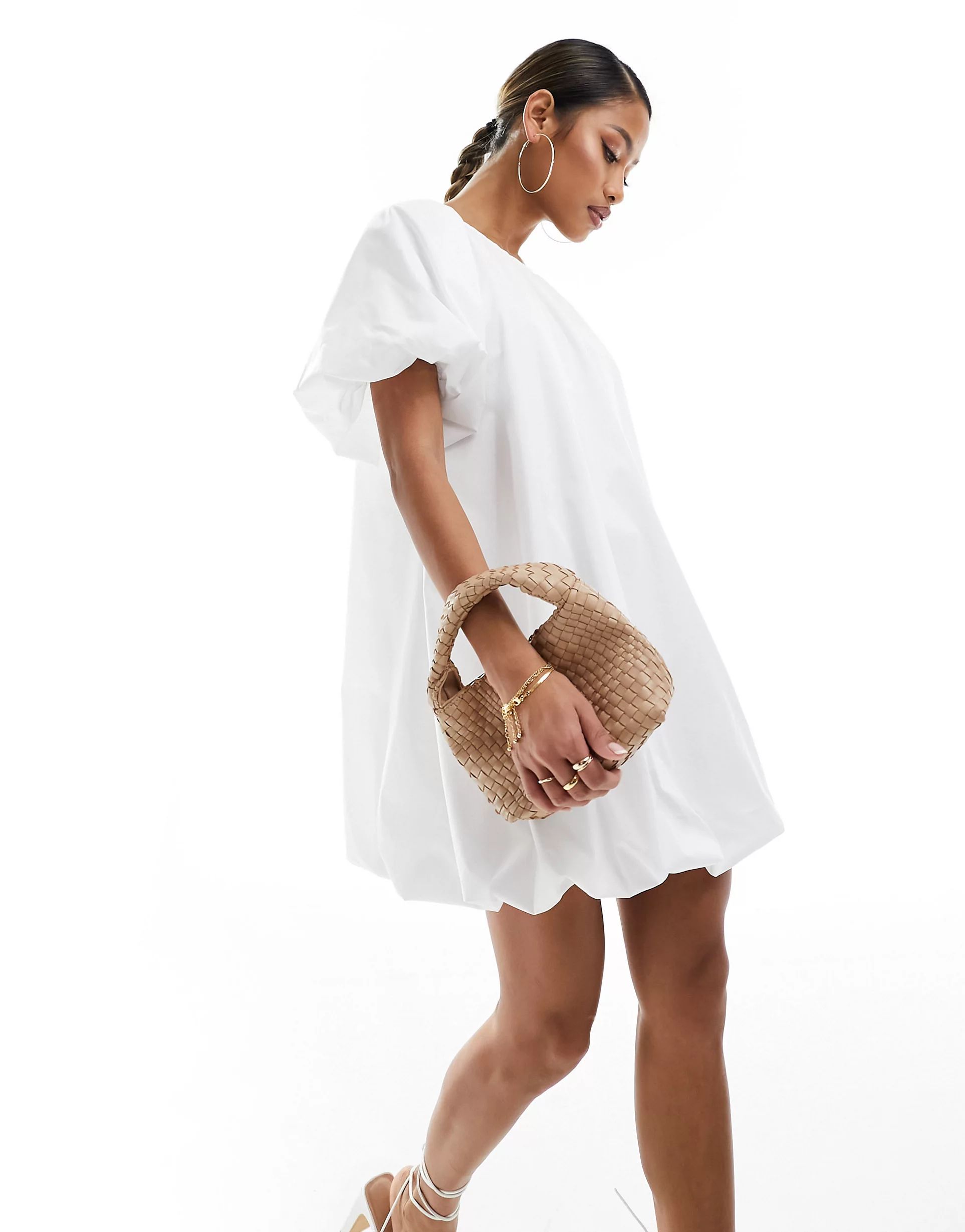 ASOS DESIGN puffball smock mini dress in white | ASOS (Global)