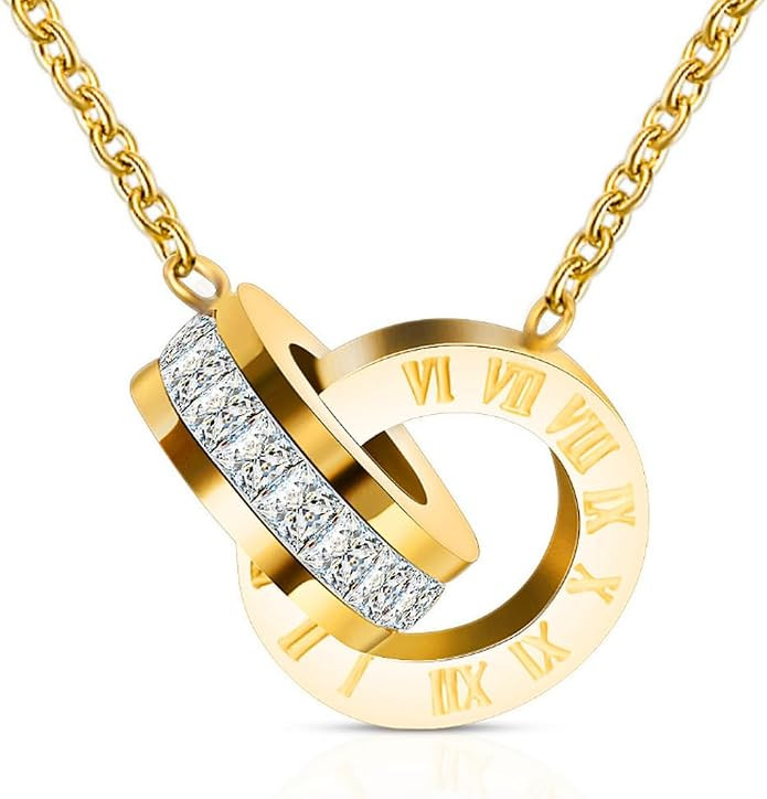 AIDAYOU Necklace Pendant Two Loops Rings Together Time Cave Gift | Amazon (US)
