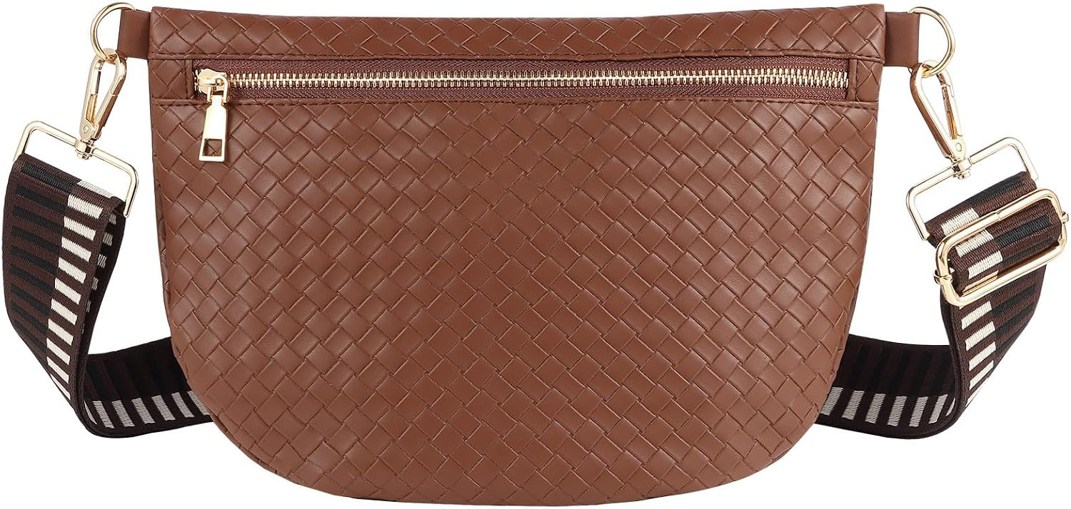 Woven Crossbody Bags for Women Leather Belt Bum Sling Purse Fanny Waist Pack Chest Shoulder Bag for Women-Dark Brown | Amazon (US)