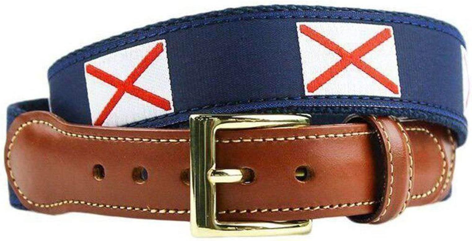 Alabama Flag Leather Tab Belt in Navy on Navy Canvas by Country Club Prep | Amazon (US)