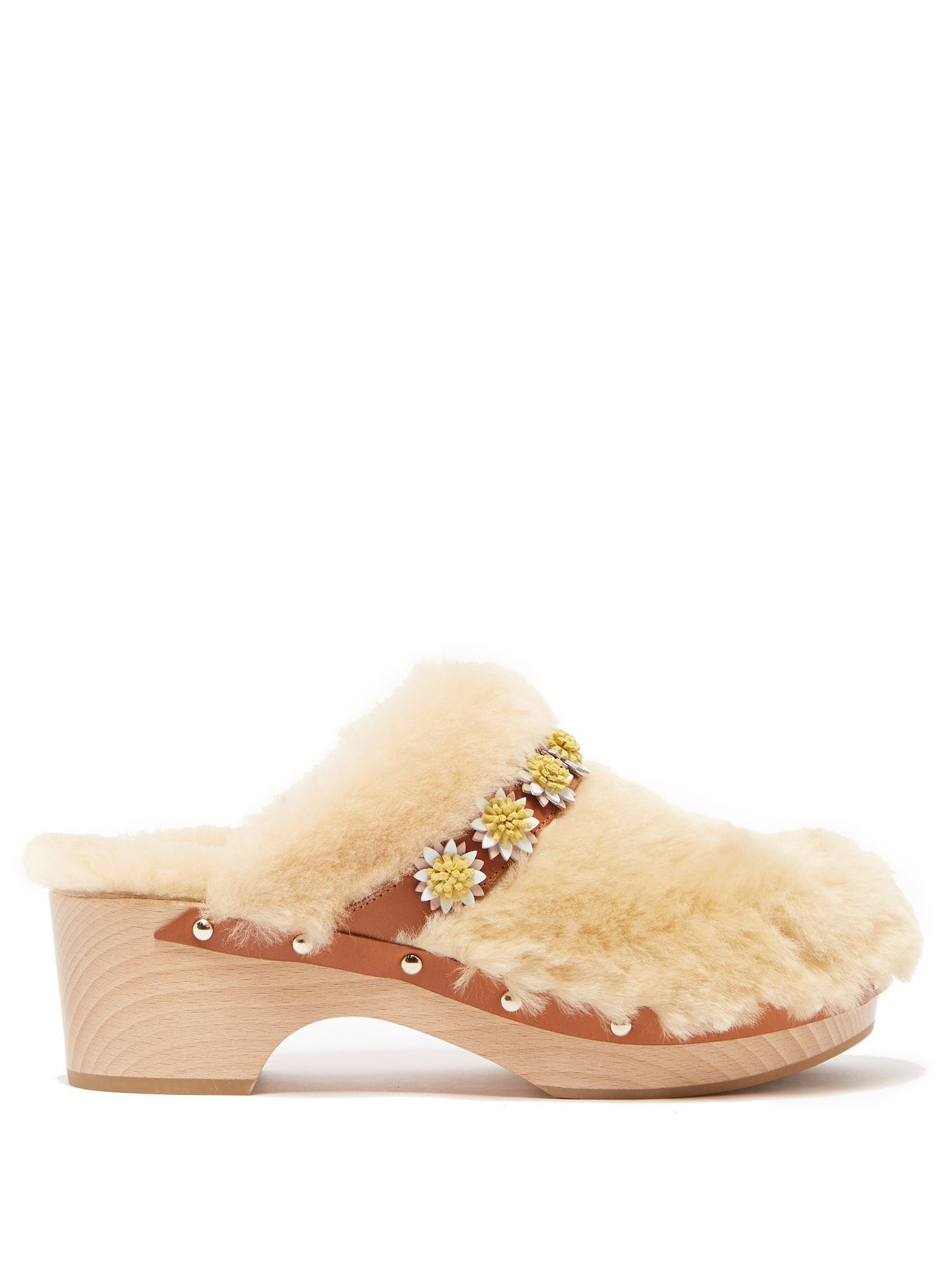 Jean floral-appliqué shearling clogs | Matches (UK)