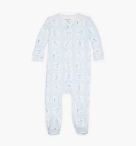 The Footie Pajama - Blue Skiers Toile | Hill House Home US