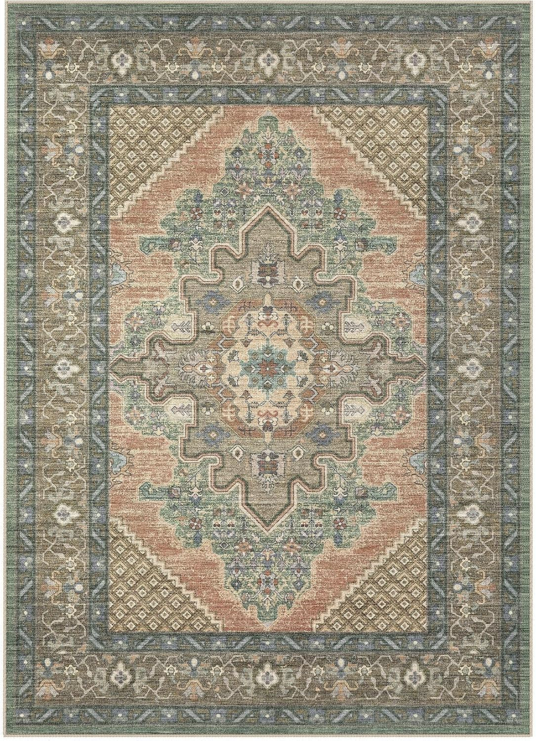 Area Rug Living Room Rugs - 8x10 Washable Boho Rug Vintage Oriental Distressed Farmhouse Large Th... | Amazon (US)