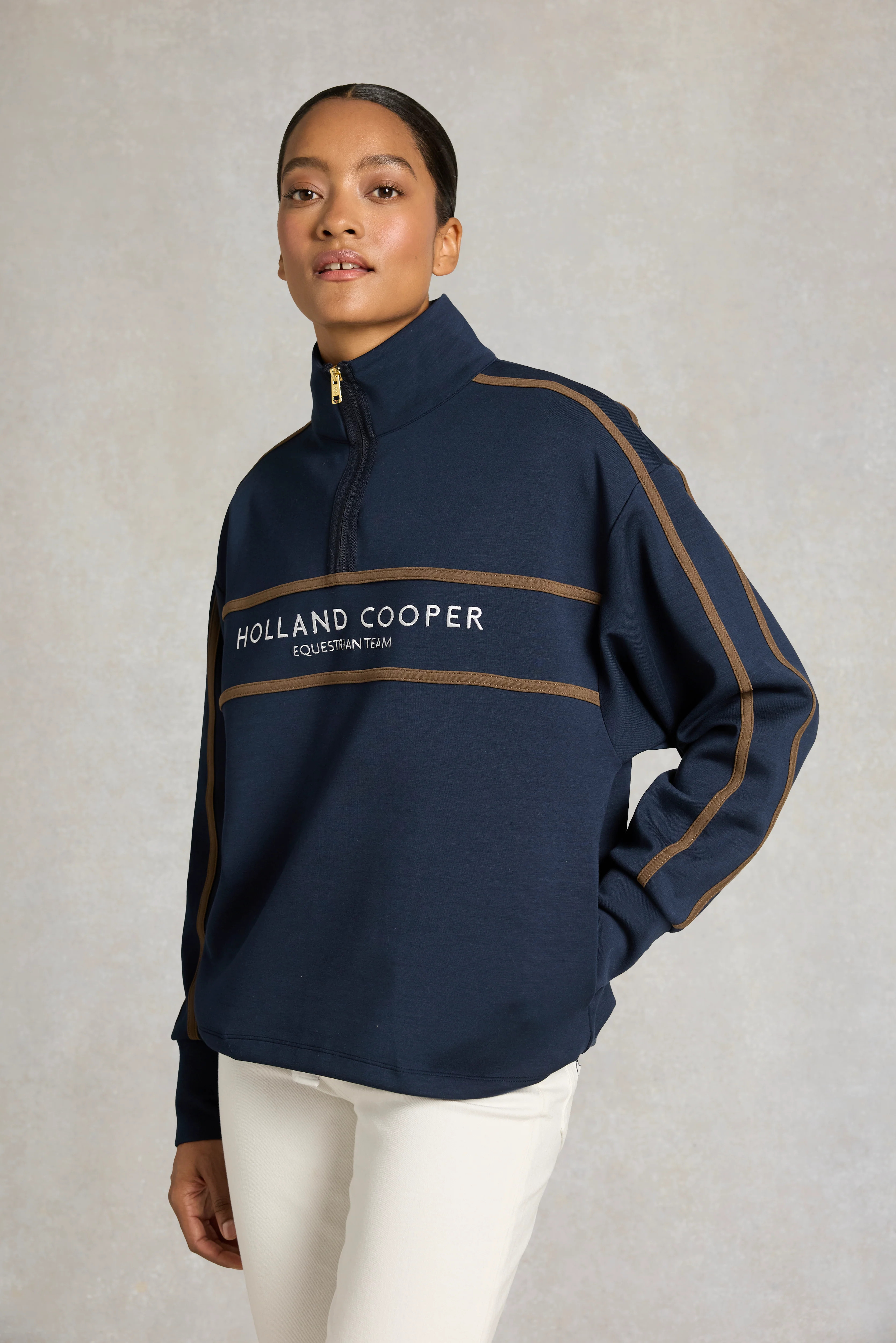 Equestrian Quarter Zip Neck Sweat (Ink Navy) | Holland Cooper