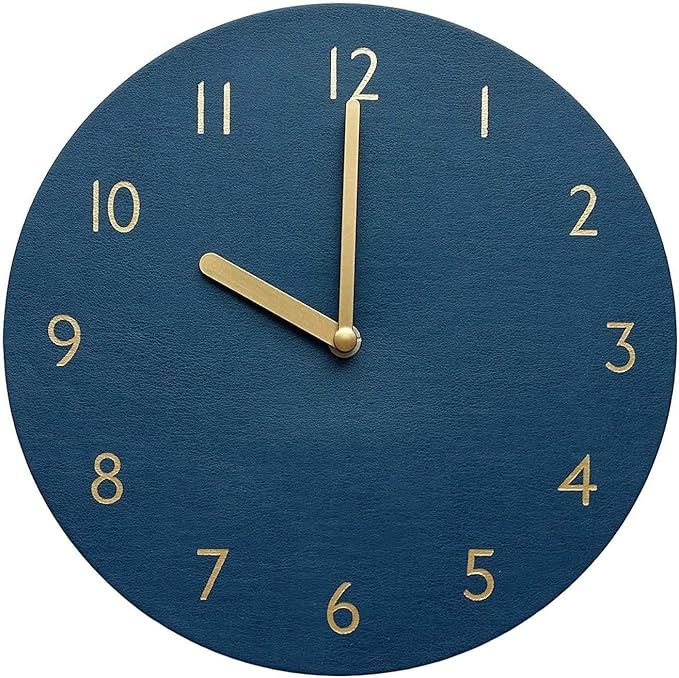 thehaki Decorative Wall Clock Silent & Non-Ticking Quartz Clock PU Leather Lightweight 0.4lb Roun... | Amazon (US)