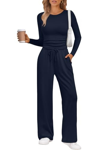 LILLUSORY Lounge Sets for Women Two 2 Piece matching Loungewear Sets Women Winter Clothing 2025 Fall Fashion Travel Airport Outfits Sweatsuits Casual Cute Clothes Navy L | Amazon (US)