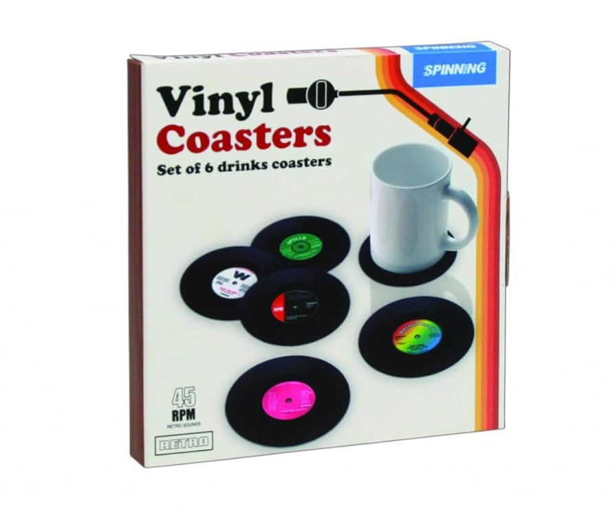 Gift Republic Retro Vinyl Coasters, Cool Drinks Coasters, Great Housewarming Gift, Music Lovers G... | Amazon (US)