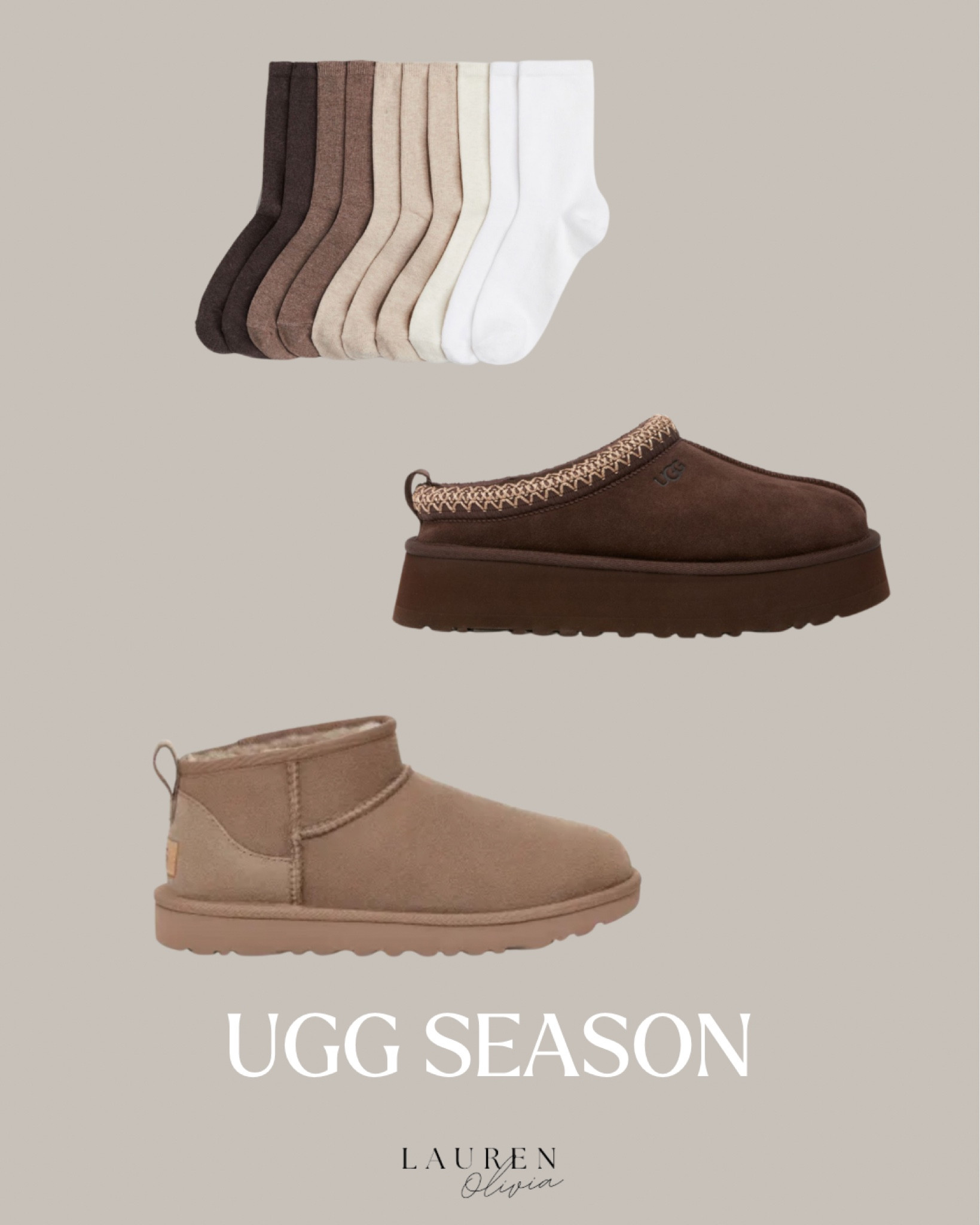 UGG SEASON

Tags: uggs, tasmans, tasman uggs, neutral socks, socks, autumn trend, autumn outfits, mum look, mum outfits, autumn fashion

#LTKuk #LTKeurope #LTKautumn