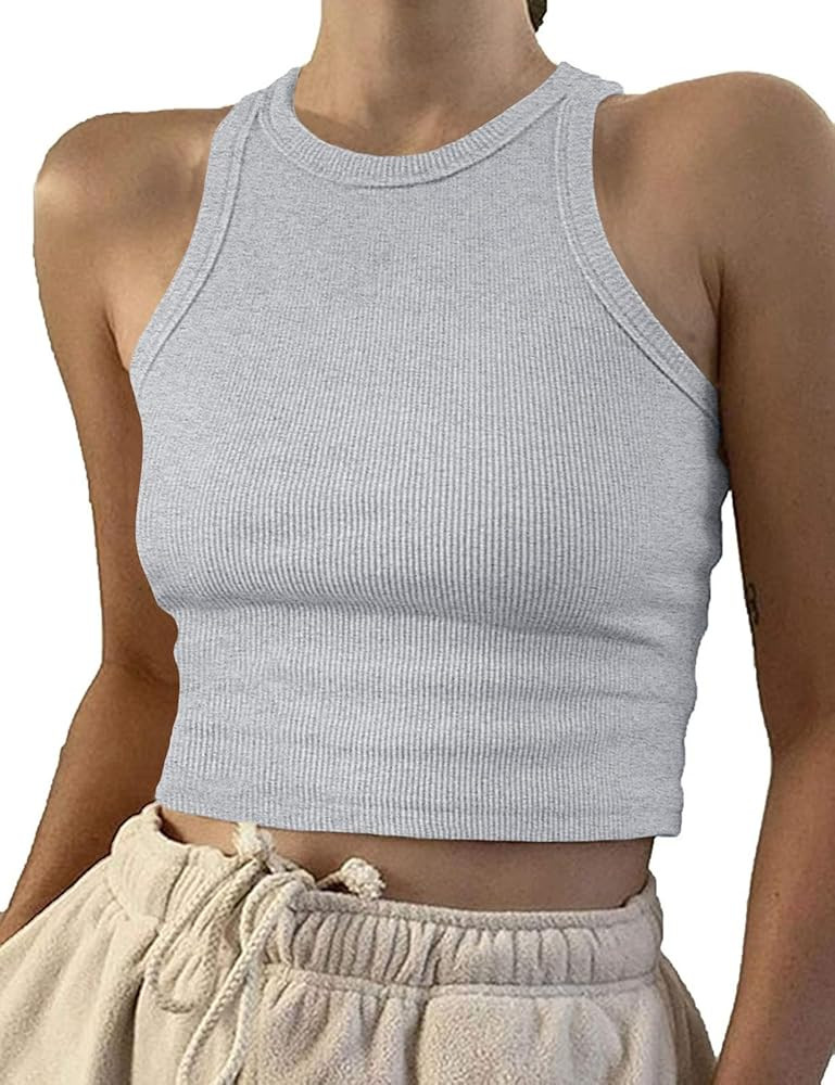 Artfish Women Casual Basic Sleeveless High Neck Rib-Knit Y2k Crop Tank Top | Amazon (US)