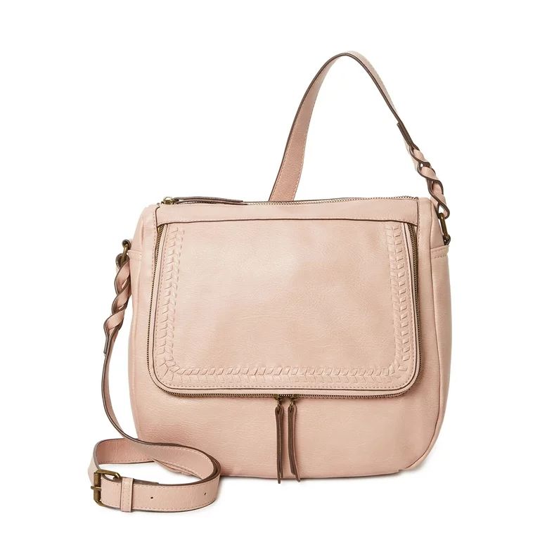 Time and Tru Women's Isla Faux Leather Crossbody Handbag Pink - Walmart.com | Walmart (US)