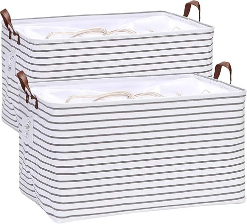 Hinwo 2-Pack Extra Large Canvas Fabric Storage Baskets with Handles, 70L Oversized Storage Bins, ... | Amazon (US)