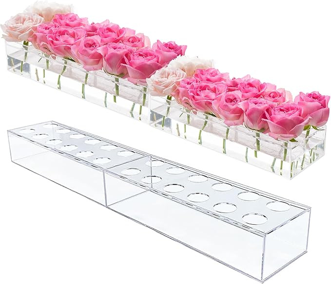 2Pcs Acrylic Flower Vase Rectangular Clear Acrylic Modern Vases- Total 24 Inches Long Rectangular... | Amazon (US)