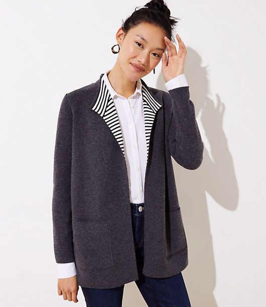 LOFT Striped Reversible Open Sweater Jacket | LOFT