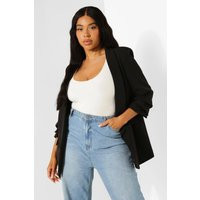 boohoo Women's Plus Stretch Woven Ruched Sleeve Blazer in Black | Size: 18 | boohoo (US & Canada)