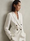 Reiss White Lori Viscose-Linen Double Breasted Suit Blazer | Reiss UK