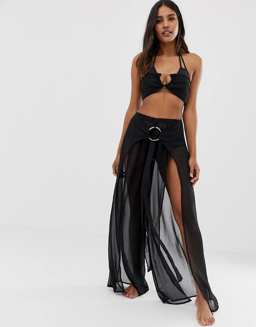 Candypants wide leg beach pants two-piece in black | ASOS (Global)