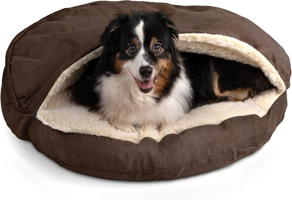 Snoozer Cozy Cave Dog Bed, Round Covered Dog Bed, Hot Fudge (L) | Amazon (US)