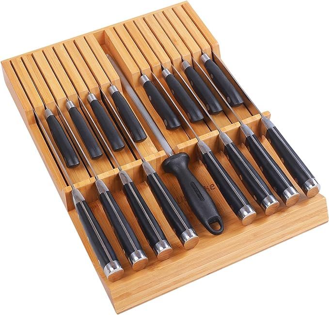 Utoplike In-drawer Knife Block Bamboo Kitchen Knife Drawer Organizer, Large handle Steak knife Ho... | Amazon (US)