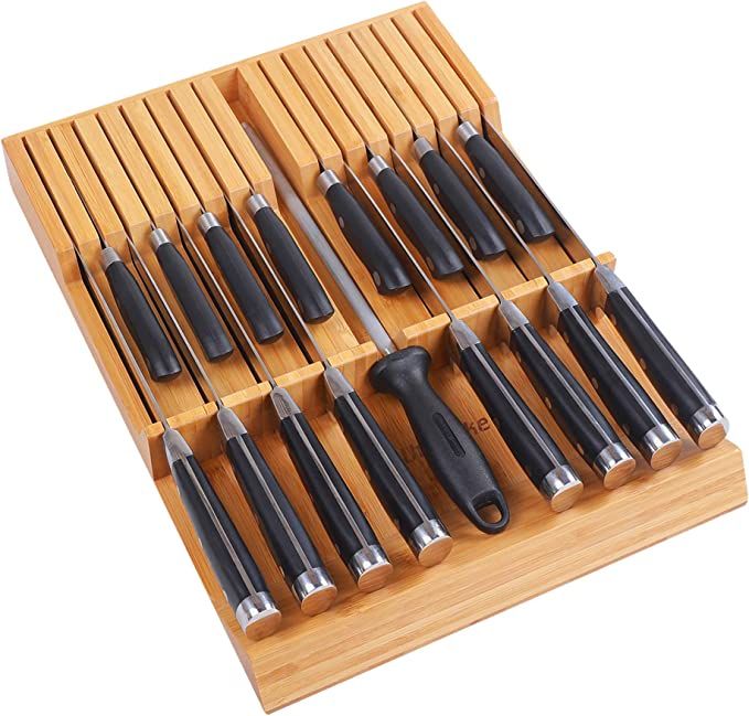 Utoplike In-drawer Knife Block Bamboo Kitchen Knife Drawer Organizer, Large handle Steak knife Ho... | Amazon (US)