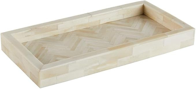 47th & Main Herringbone Trays Bone Inlay Beautiful Decorative Tray for Home Décor, Small, Cream | Amazon (US)