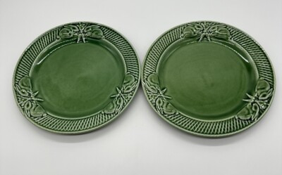 (2) Bordallo Pinheiro BUNNY RABBIT SALAD PLATES Green Majolica 8 1/4”Diameter  | eBay | eBay US