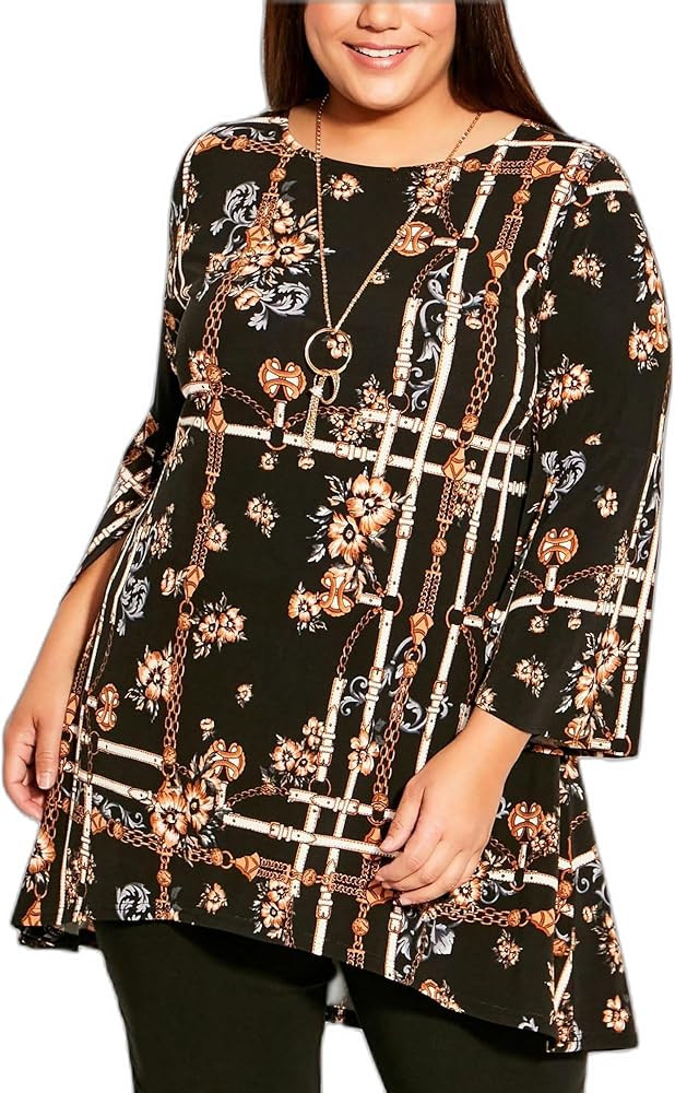Avenue Plus Size Lani Necklace Print Tunic Top | Amazon (US)