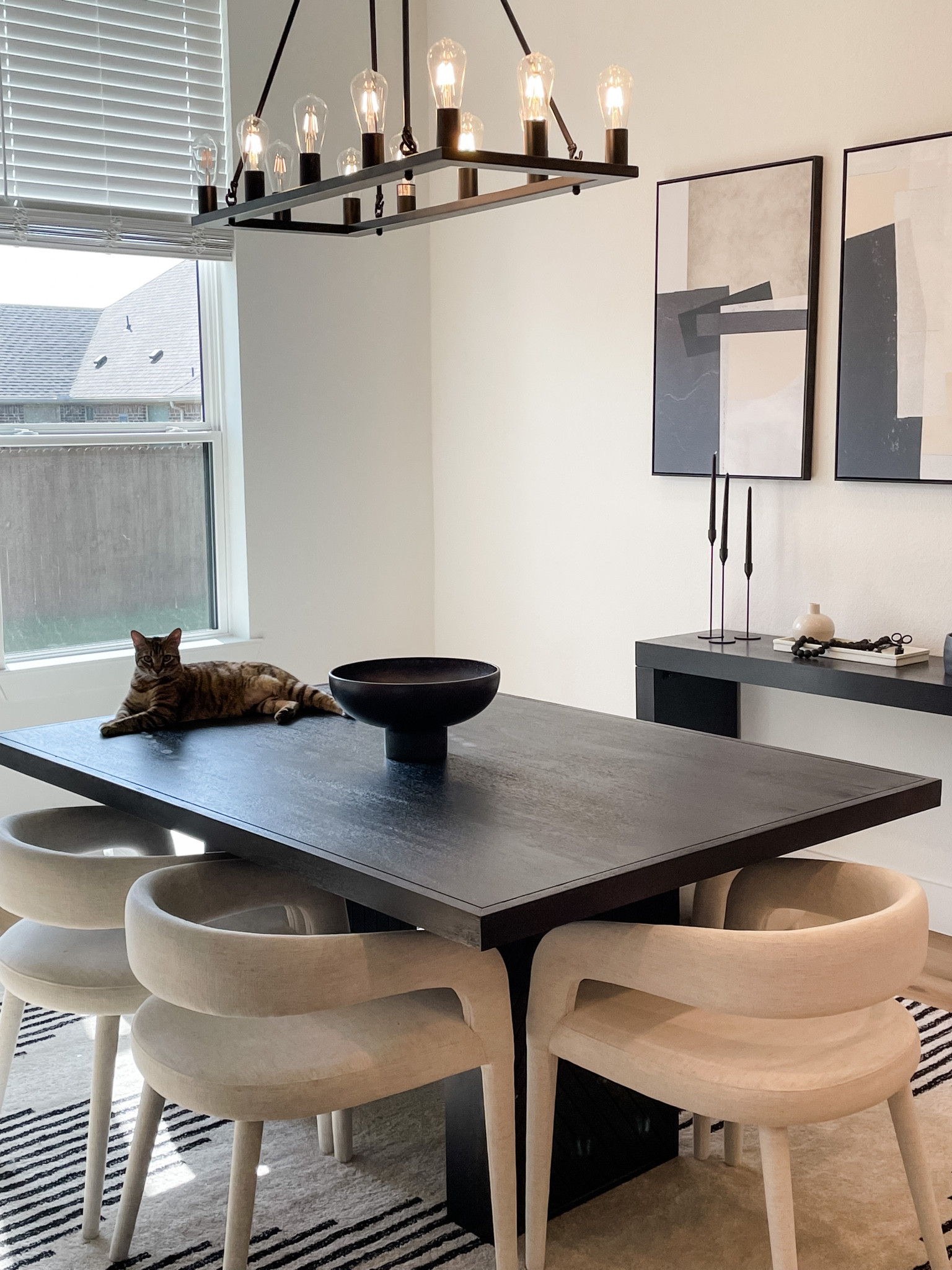 Love a moody dining room mixing neutrals and blacks.
These dining room chairs are so comfy and beautiful and have matching bar stools as well. 

Grab these styles while CB2 & Crate & Barrell have 15% off! 

Cat not included! (Say hello to Karma…she runs this house!)

#LTKDiningRooms #LTKDecor #LTKDesign #LTKFurniture #LTKHome