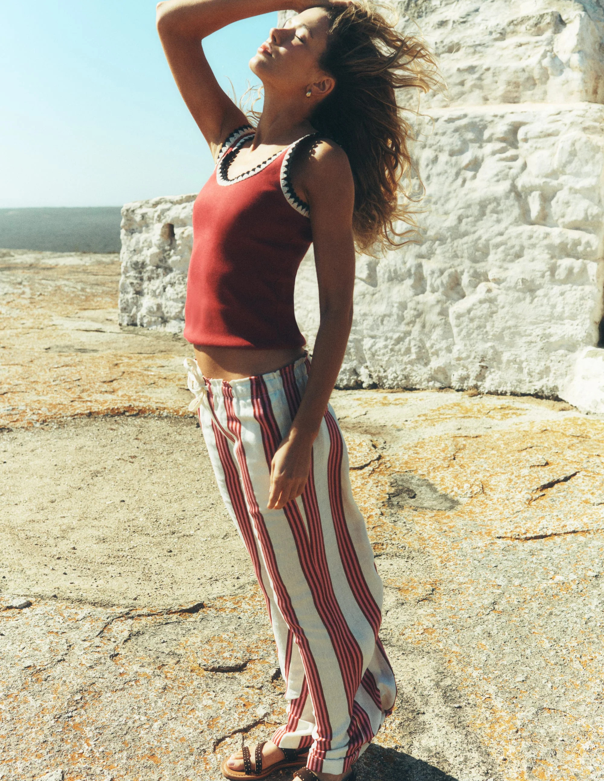 Islington Linen Trousers-Ivory, Brown & Pink Stripe | Boden UK