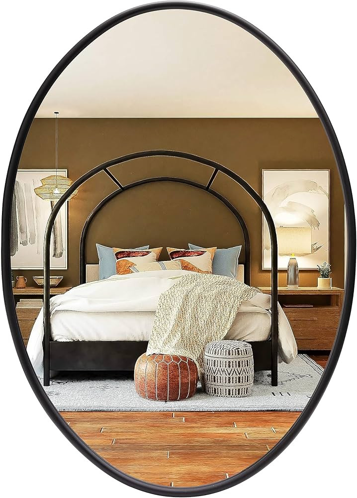 24"*35" Oval Mirror,Black Bathroom Mirrors for Wall,Wall-Mounted Mirror for Vanity,Metal Frame De... | Amazon (US)