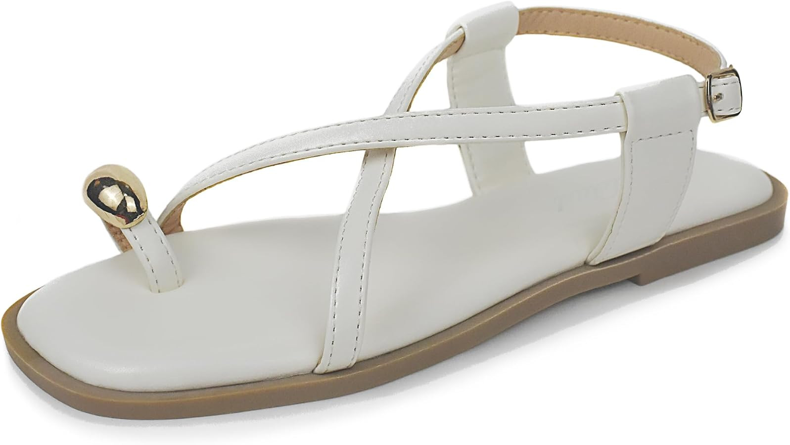 Women's Cross Strappy Flat Sandals Ring Buckle Ankle Boho Wedding Dressy Sandals | Amazon (US)