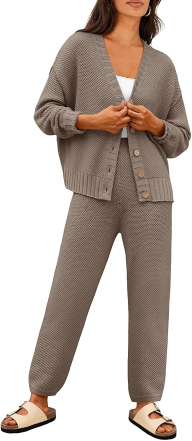 LILLUSORY Womens Cardigan Pants Sets 2 Piece Slouchy Sweater Loungewear | Amazon (US)