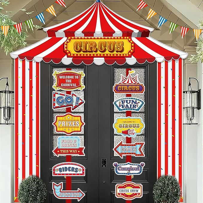 Tlswshsy 17PCS Circus Tent Decorations Set, Carnival Door Banner With Awning and Directional Sign... | Amazon (US)