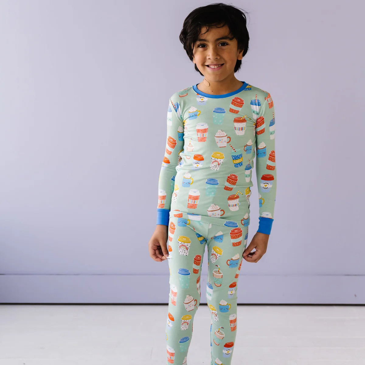 Aqua I Love You A Latte Two-Piece Bamboo Viscose Pajama Set | Little Sleepies