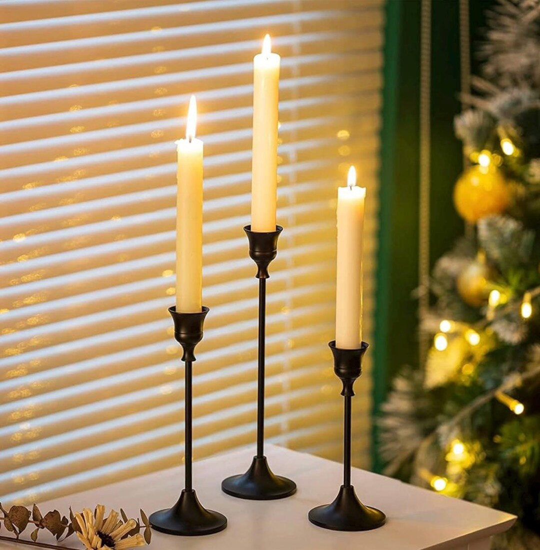 Set of 3 Black Taper Candle Holders, French Style, Vintage Candlestick Holders, Black, Gift Idea,... | Etsy (US)