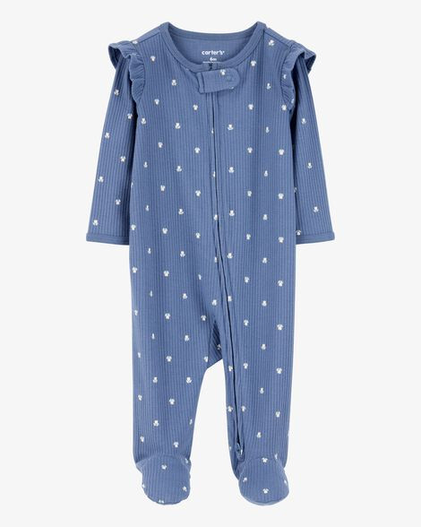 Baby Girl Mini Floral 2-Way Zip Ribbed Sleep & Play Pajamas - Blue | Carter's Inc