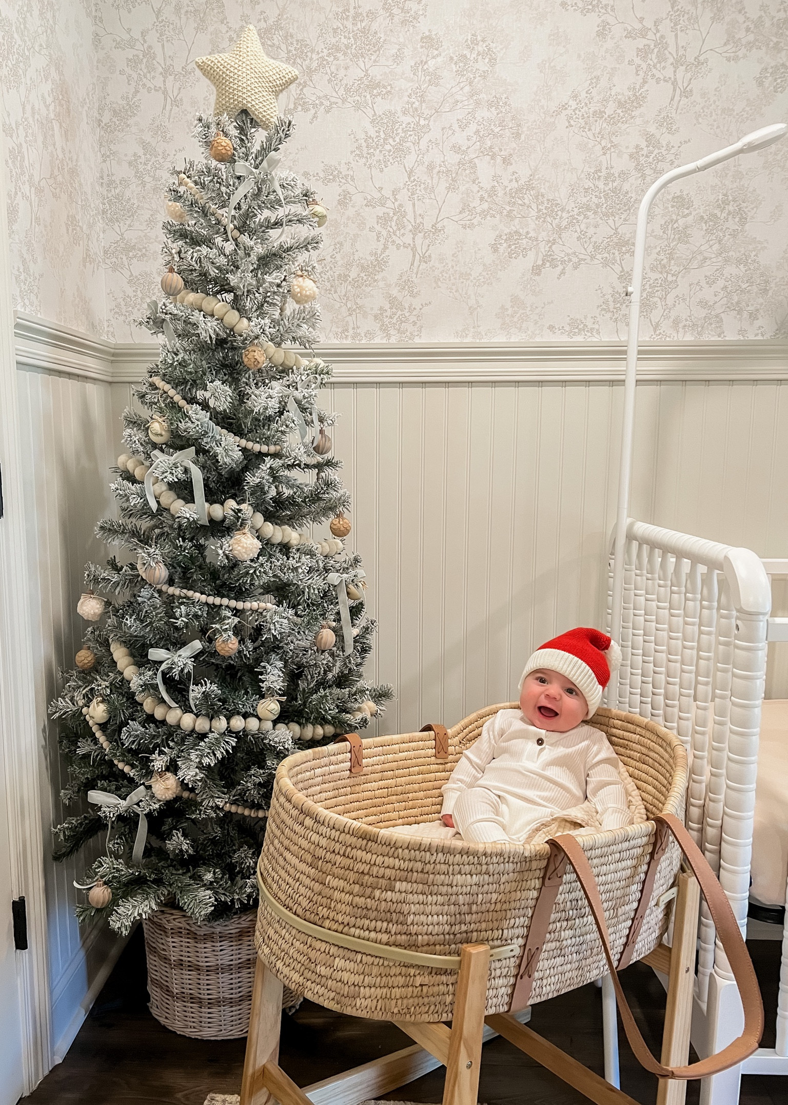 Flocked Christmas tree and decor! The cutest ornaments and garland for a neutral Christmas tree. And the cutest knit Santa hat 🎅 //Carter’s, Christmas tree, baby boy, kids Christmas, nursery decor 

#LTKSeasonal #LTKhome #LTKHoliday