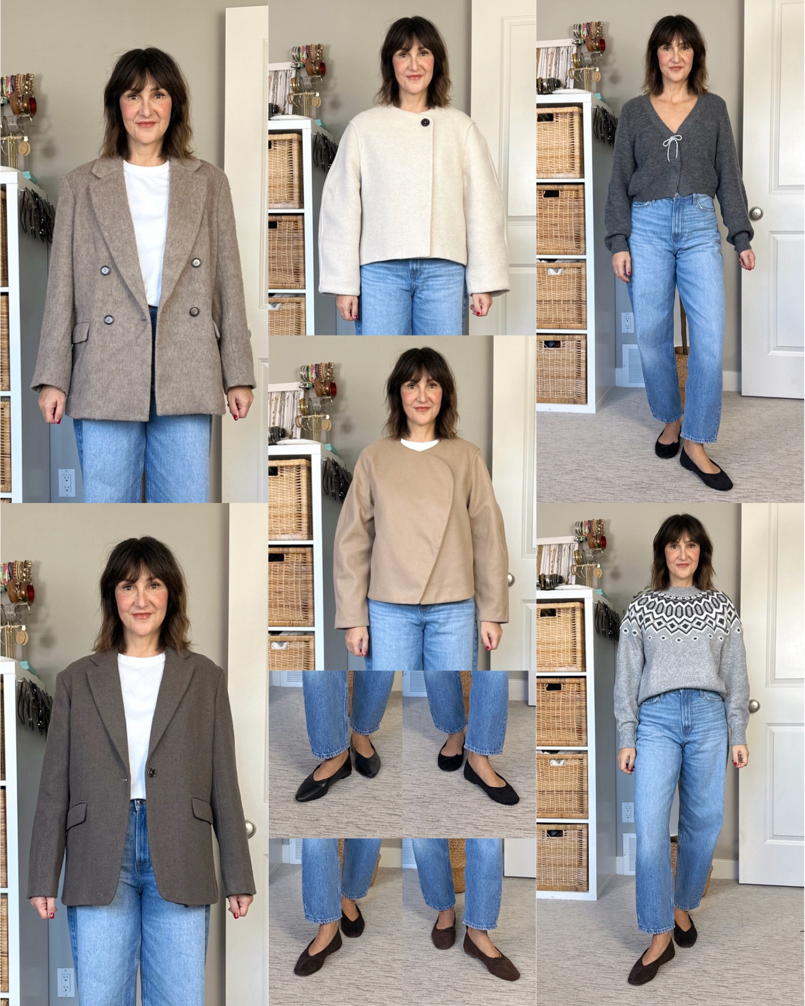 H&M this or that try on!
I’m 5’ 7” size 4ish and got my usual size in all the sweaters and jackets except the darker brown blazer (bottom left). The fair isle sweater isn’t online yet but I found a few similar.
I’m 7.5 in shoes but H&M doesn’t have half sizes so these are all size 8 and fit perfectly.
My jeans are also from H&M and I’m in my usual size 4.
Also linked the white tee, it’s from Uniqlo



#LTKFindsUnder100 #LTKShoeCrush #LTKStyleTip