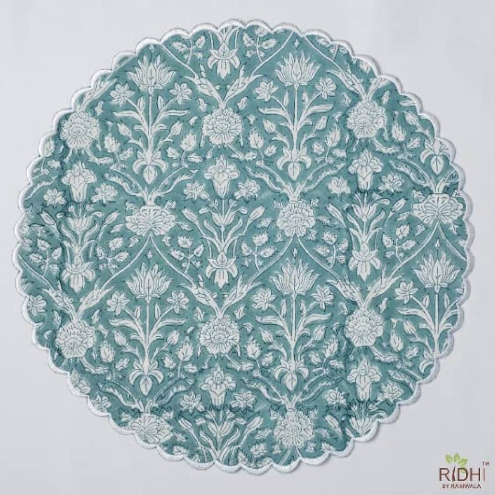 Ridhi Indian Floral Hand Block Printed 100% Pure Cotton Cloth Reversible Mats, Reusable Mats, 15"... | Amazon (US)