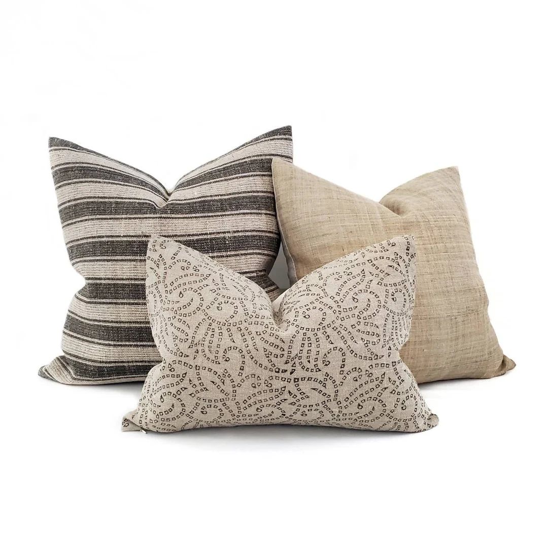 Pillow Combo Charcoal Stripe/sand/black Batik Pillow Combo of 3 Pillows - Etsy Ireland | Etsy (EU)